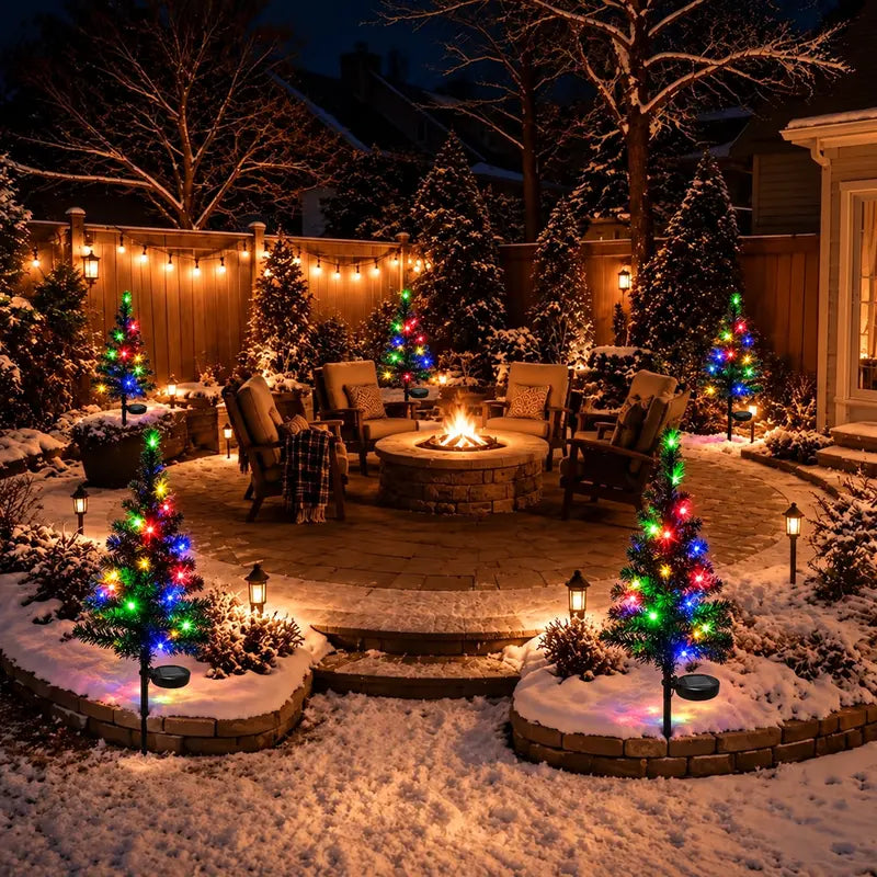 🎁2-Pack Solar Christmas Tree Lights – Colorful LED Outdoor Holiday Decorations