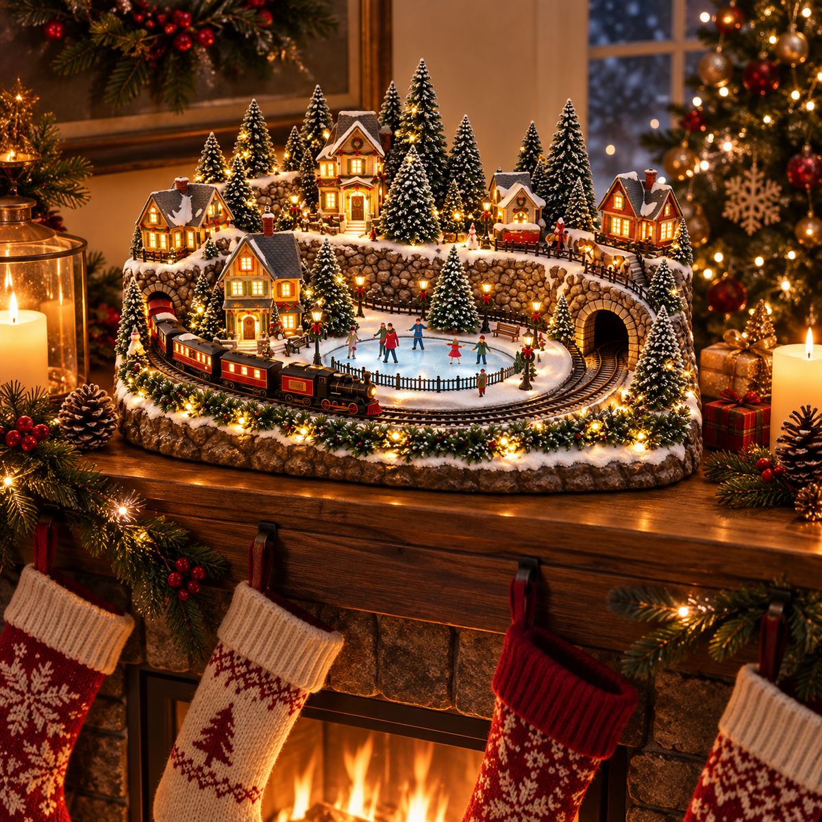 ❤️Animated Christmas Train & Ice Rink Village with Lights & Music