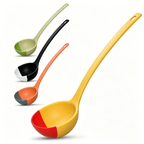 3 In 1 Food-Grade Silicone Ladle Spatula, Heat Resistant Non-Scratch Colorful Kitchen Cooking Utensi