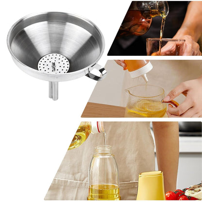 Stainless Steel Kitchen Funnel with Fine Mesh Filter – Food Grade Funnel Set for Oils, Liquids & Baking