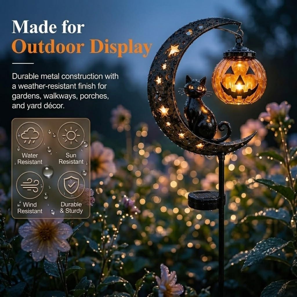 🌙 Solar-Powered Black Cat Garden Stake Light