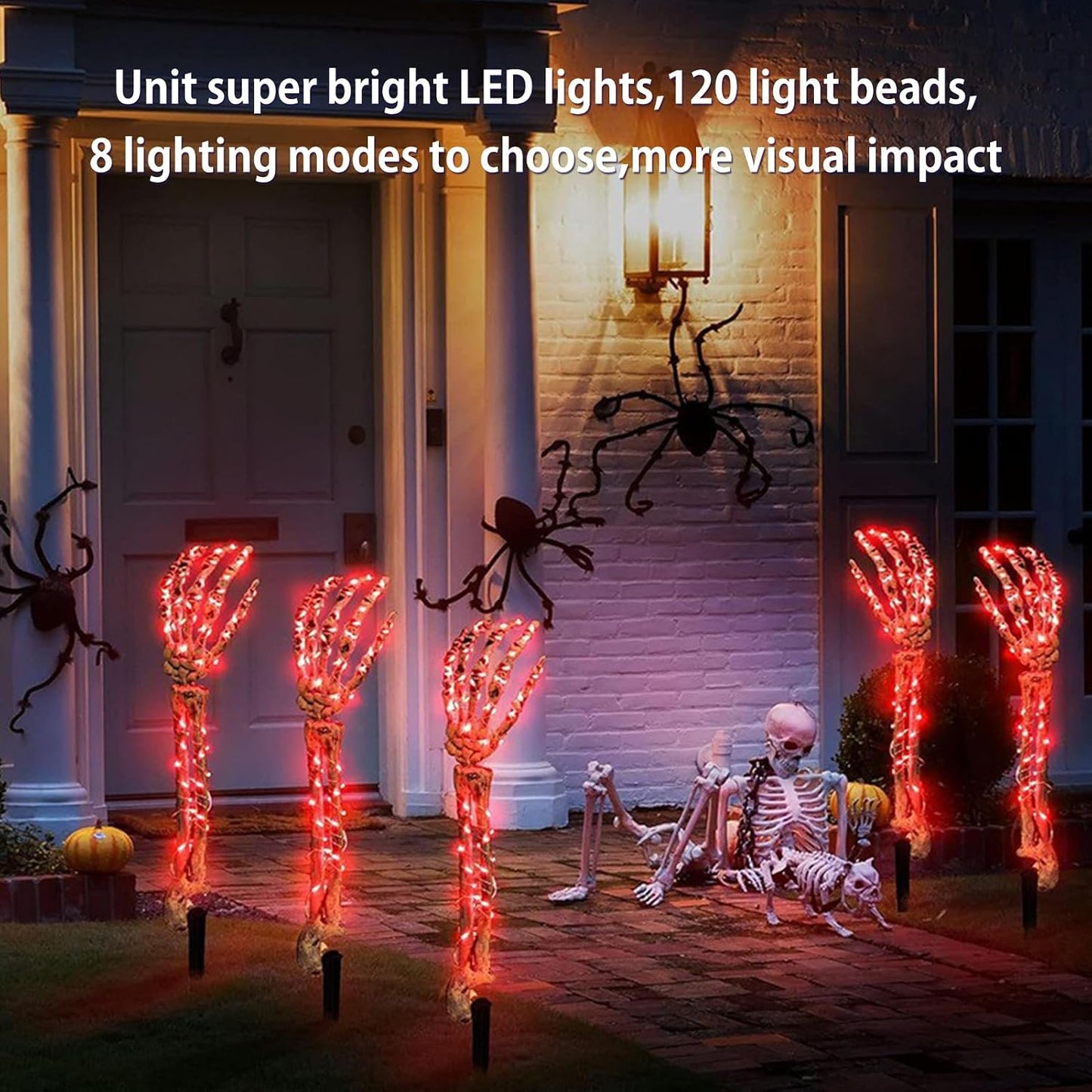 Halloween Skeleton Arm Stake Adjustable Skeleton Hand LED Light with 8 Lighting Modes (Red)