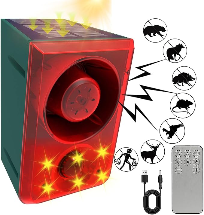 🎁Solar Motion Sensor Alarm with 130dB Siren, Flashing Light & Custom Recording