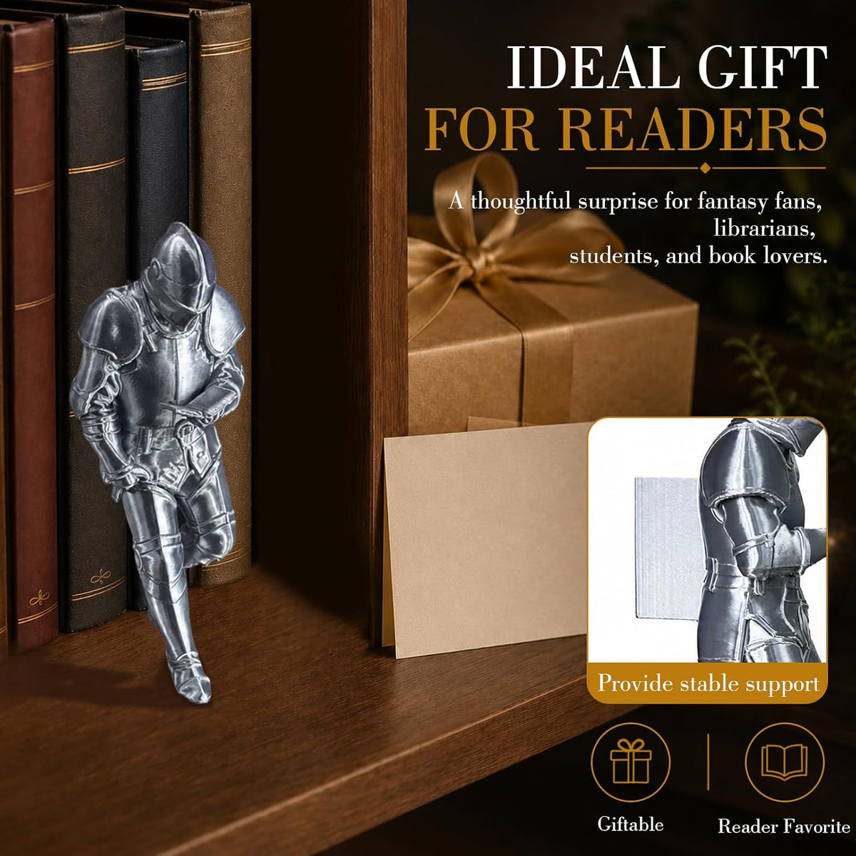 Medieval Reading Knight Figurine – Fantasy Bookshelf Decor
