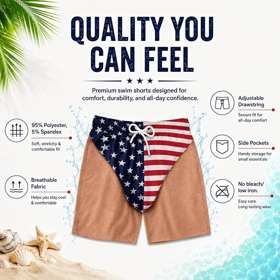 Personalized Funny Patriotic Mens Swim Trunks