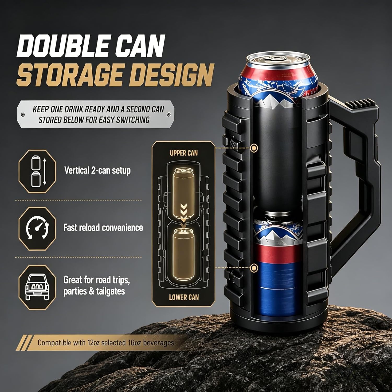 Tactical Assault Beer Can Holder – Double Can Reload Koozie for Tailgating & Outdoor Fun 🍻🔥