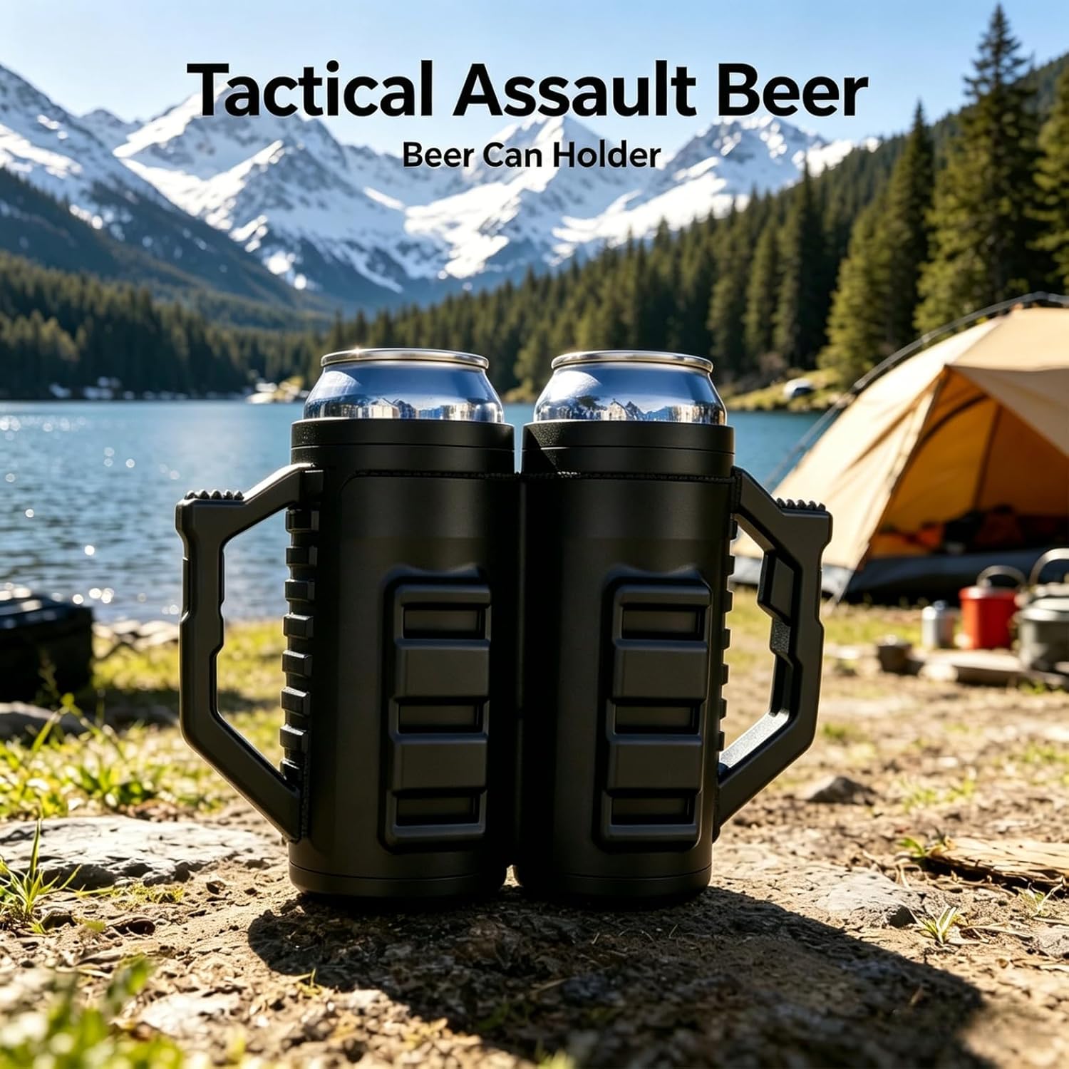 Tactical Assault Beer Can Holder – Double Can Reload Koozie for Tailgating & Outdoor Fun 🍻🔥