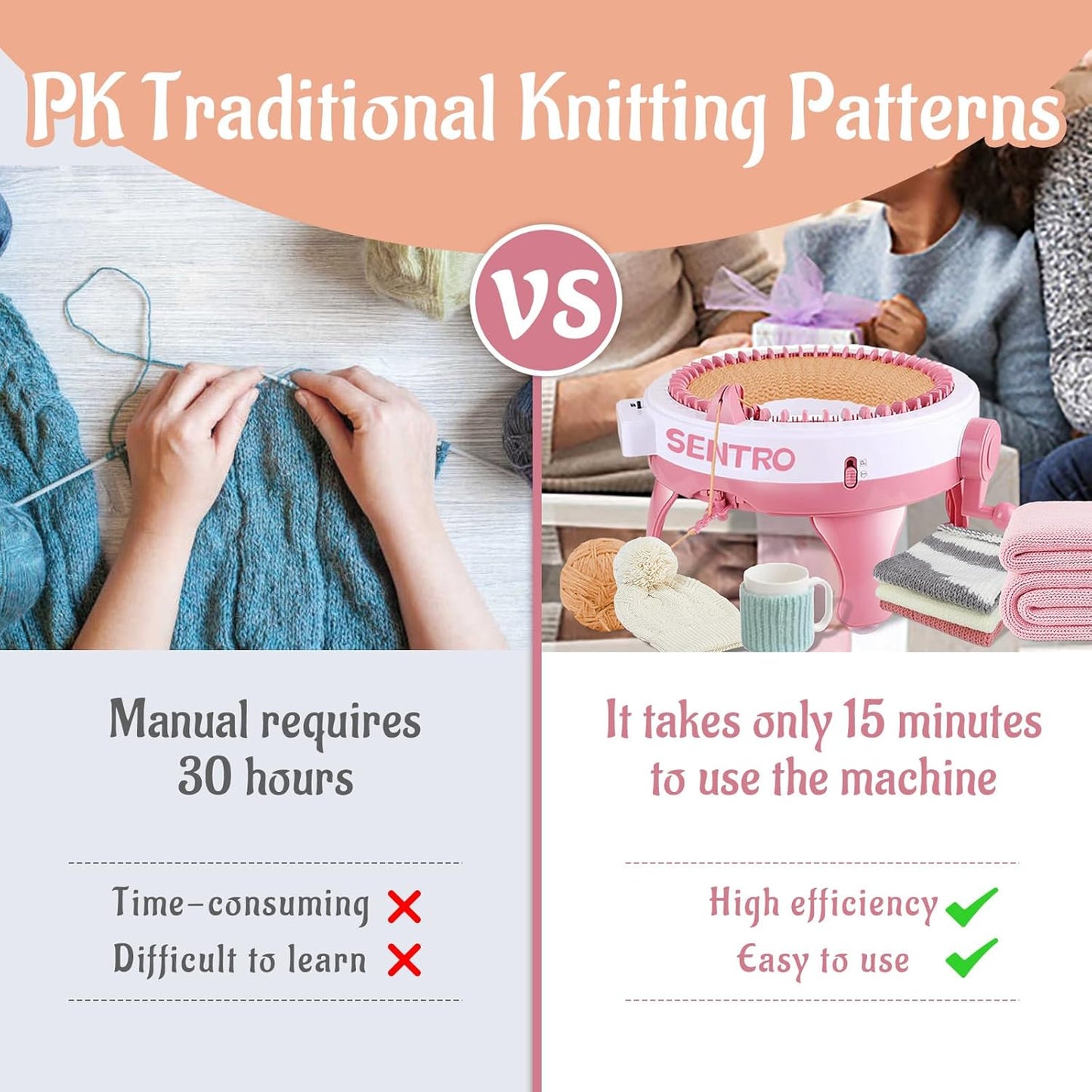 48-Needle Smart Knitting Machine with Row Counter