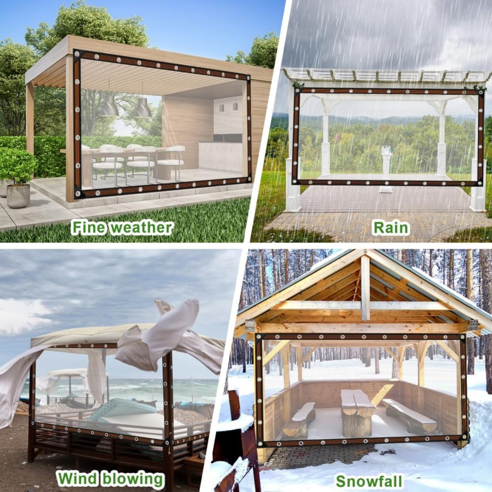 Clear Waterproof PE Tarp, Transparent Outdoor Cover with Metal Grommets💧
