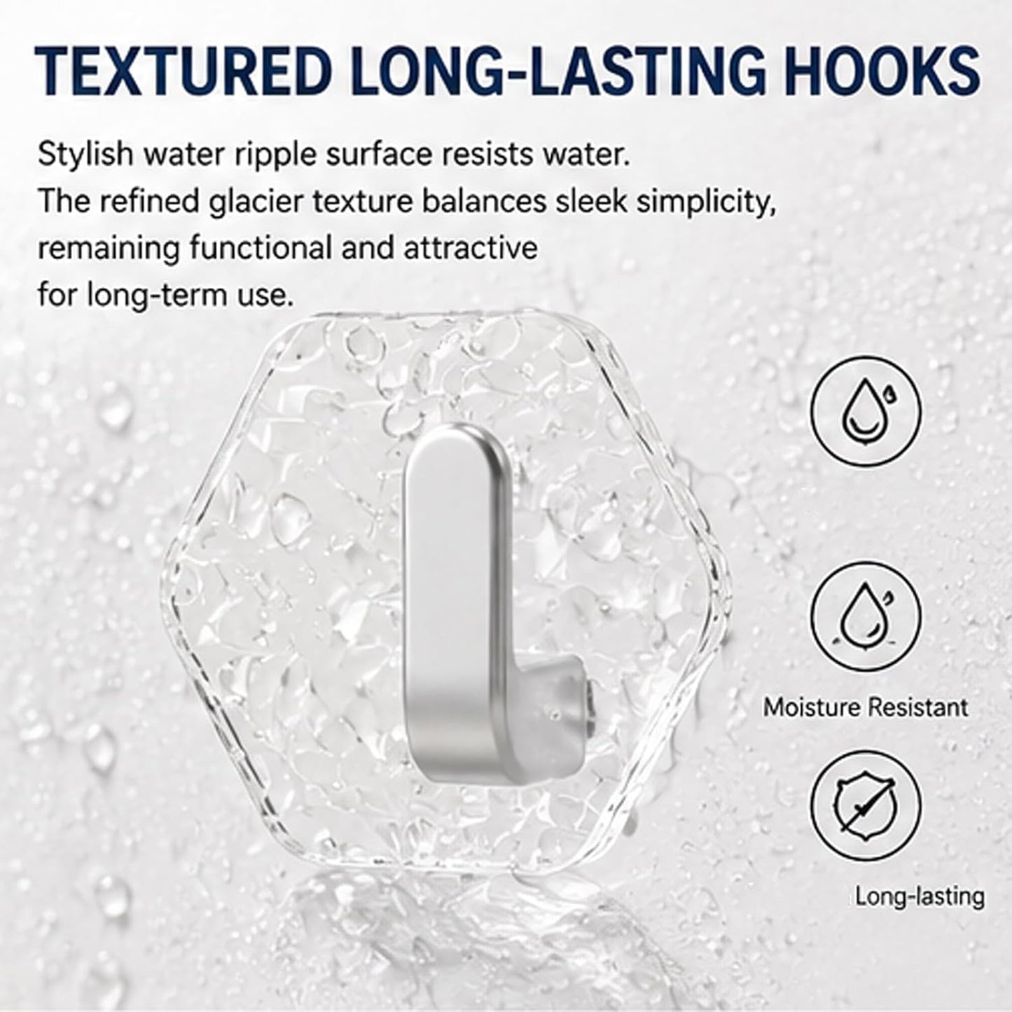 Water Ripple Hexagonal Self Adhesive Hooks, Multipurpose Drill-Free Adhesive Wall Hooks