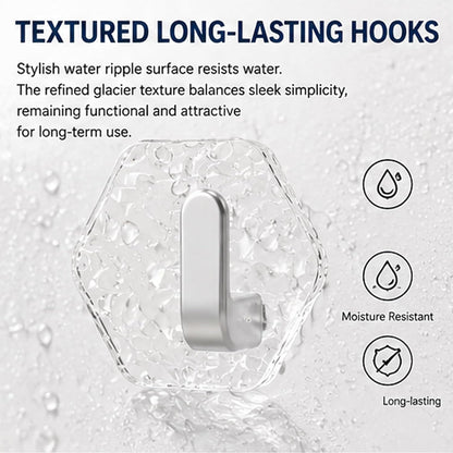 Water Ripple Hexagonal Self Adhesive Hooks, Multipurpose Drill-Free Adhesive Wall Hooks