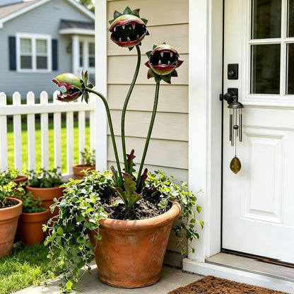 🌿 Whimsical Metal Carnivorous Plant Garden Stake – 25-Inch Large Monster Plant Sculpture For Outdoor Garden Decor 🦷✨
