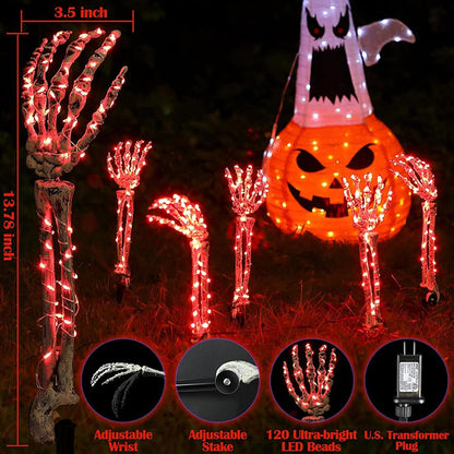 Halloween Skeleton Arm Stake Adjustable Skeleton Hand LED Light with 8 Lighting Modes (Red)