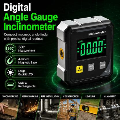 Digital Angle Finder Protractor With 4-Side Magnetic Base