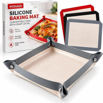 🎁Convertible Silicone Baking Mat with Snap Corners – Reusable Non-Stick Baking Tray Liner for Cookies, Bread, Vegetables & Pastry