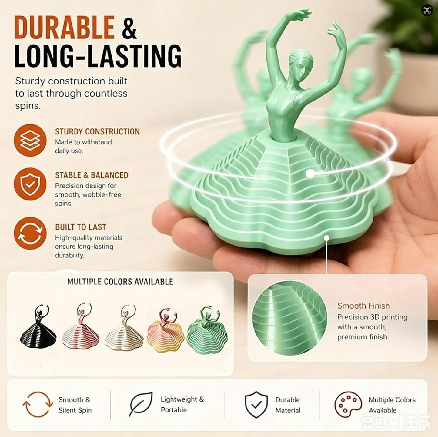 3D Printed Spinning Ballerina Fidget, Ballet Fidget Spinner