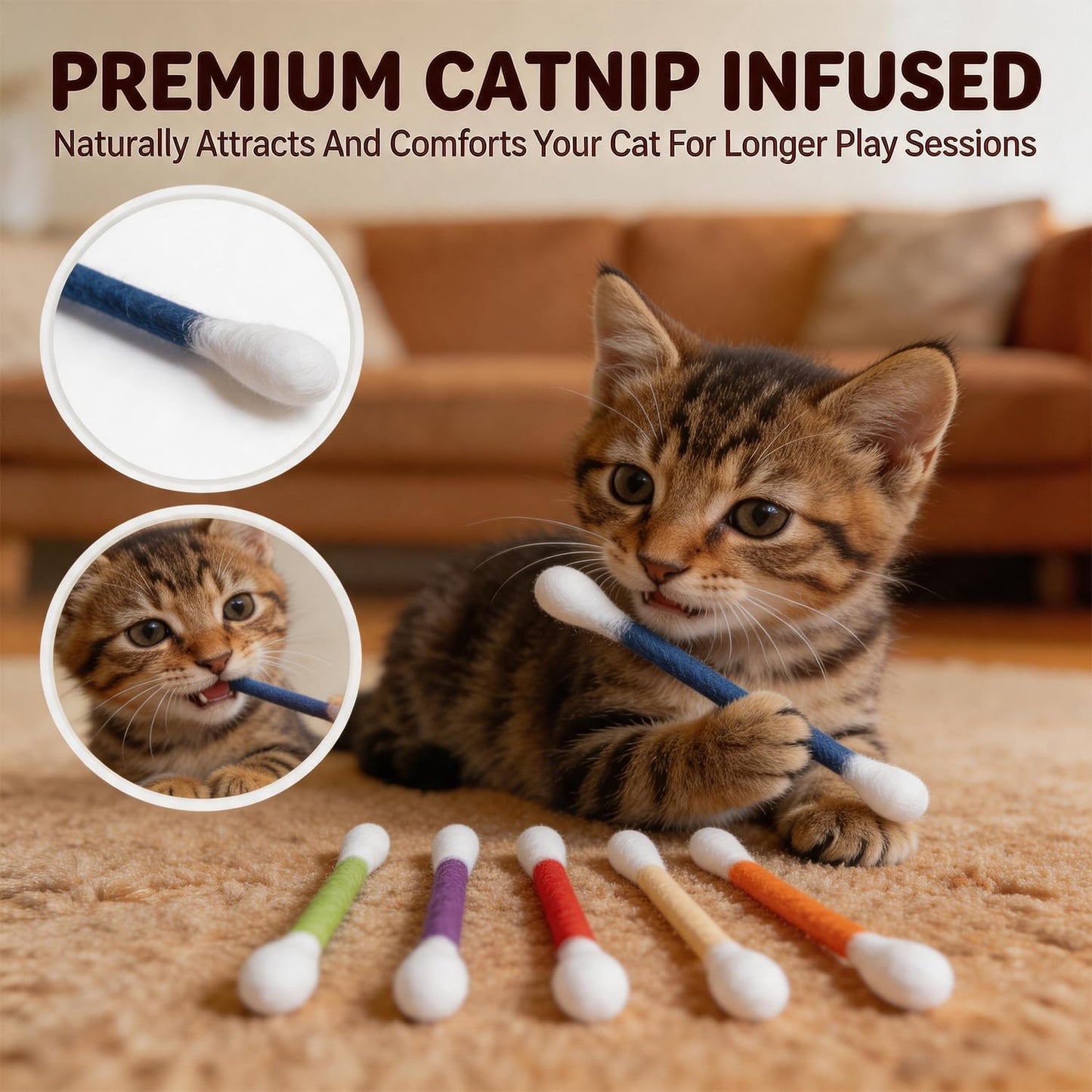 6Pack Cotton Swabs Cat Toys with Catnip