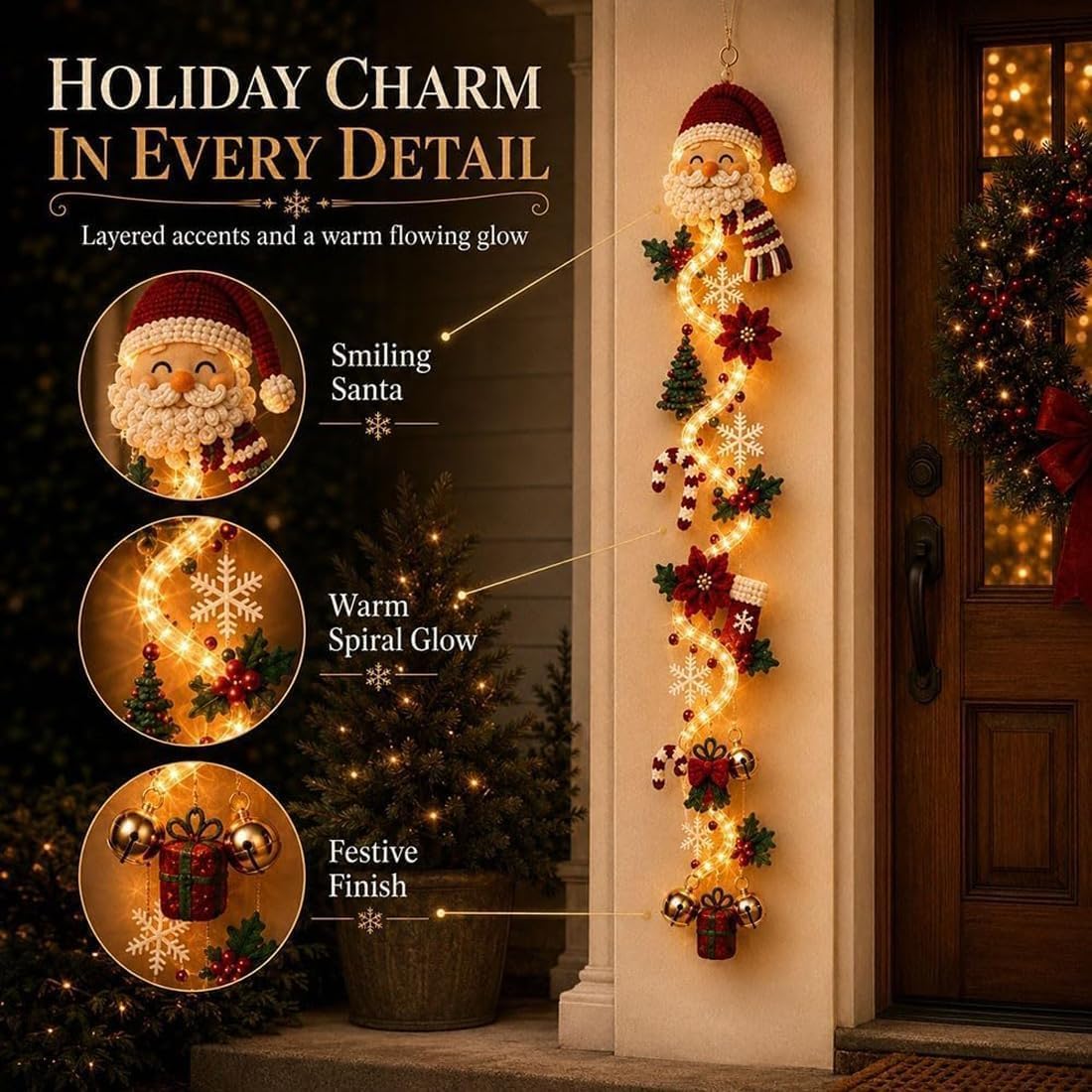 Lighted Christmas Door Hanger – Glowing Vertical Holiday Decor