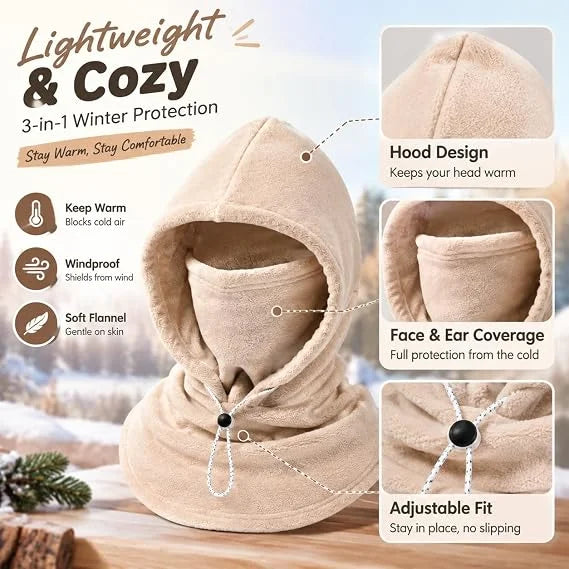 🎁3-in-1 Winter Fleece Balaclava Hood With Adjustable Drawstring