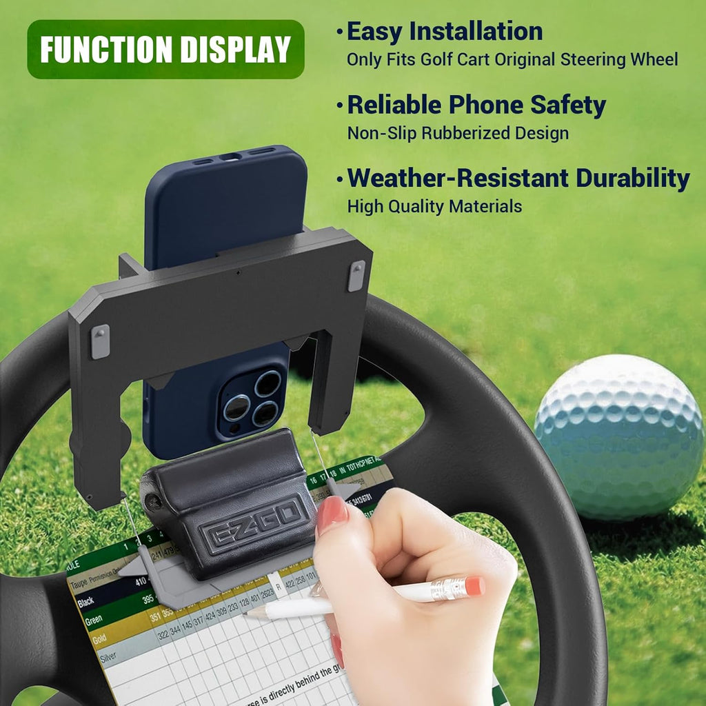 Golf Cart Steering Wheel Phone Holder – Universal Phone & Scorecard Mount for Golf Carts ⛳📱