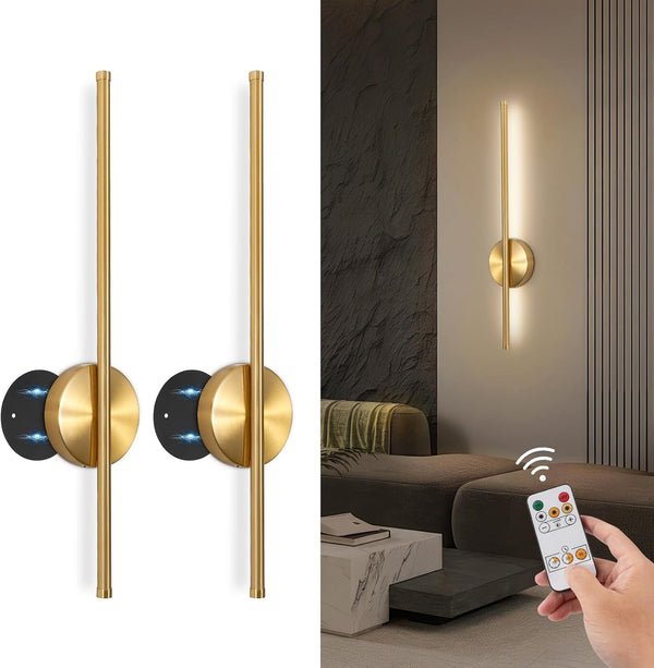 24" Wiederaufladbare, batteriebetriebene Wandleuchte – Moderne goldene Wandlampe mit Fernbedienung & 360° Drehung