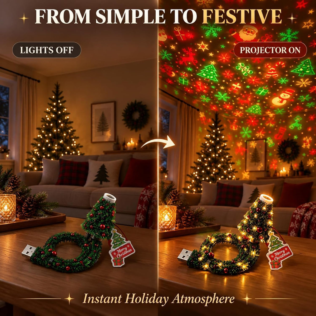 ❤️HD USB Christmas Tree Projector Light