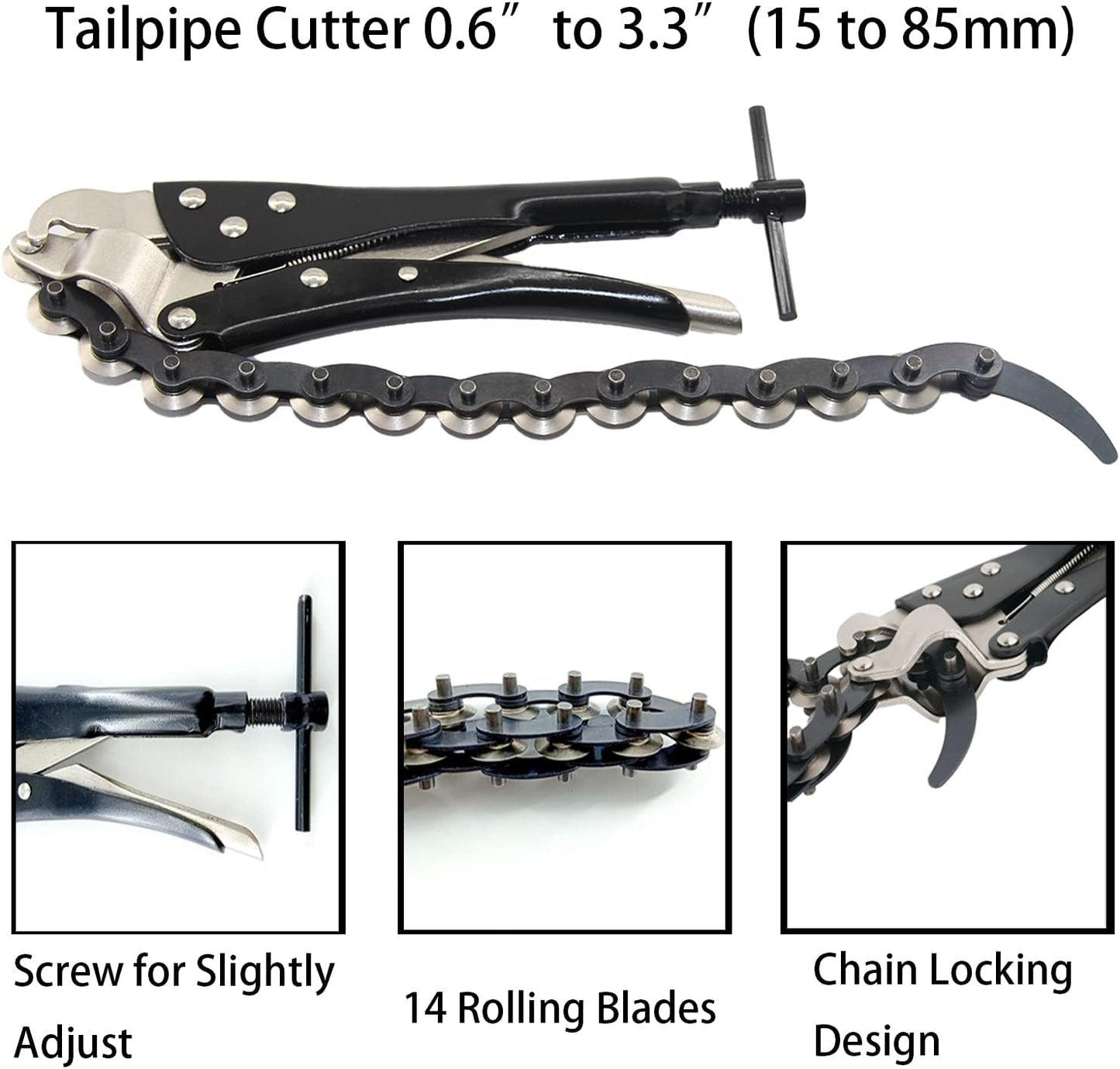 🔧 0.6″–3.3″ Chain Exhaust & Tailpipe Cutter | Easy Rolling-Blade Cutting