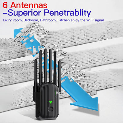 Upgrade WiFi Extender Signal Booster with 6 Antennas