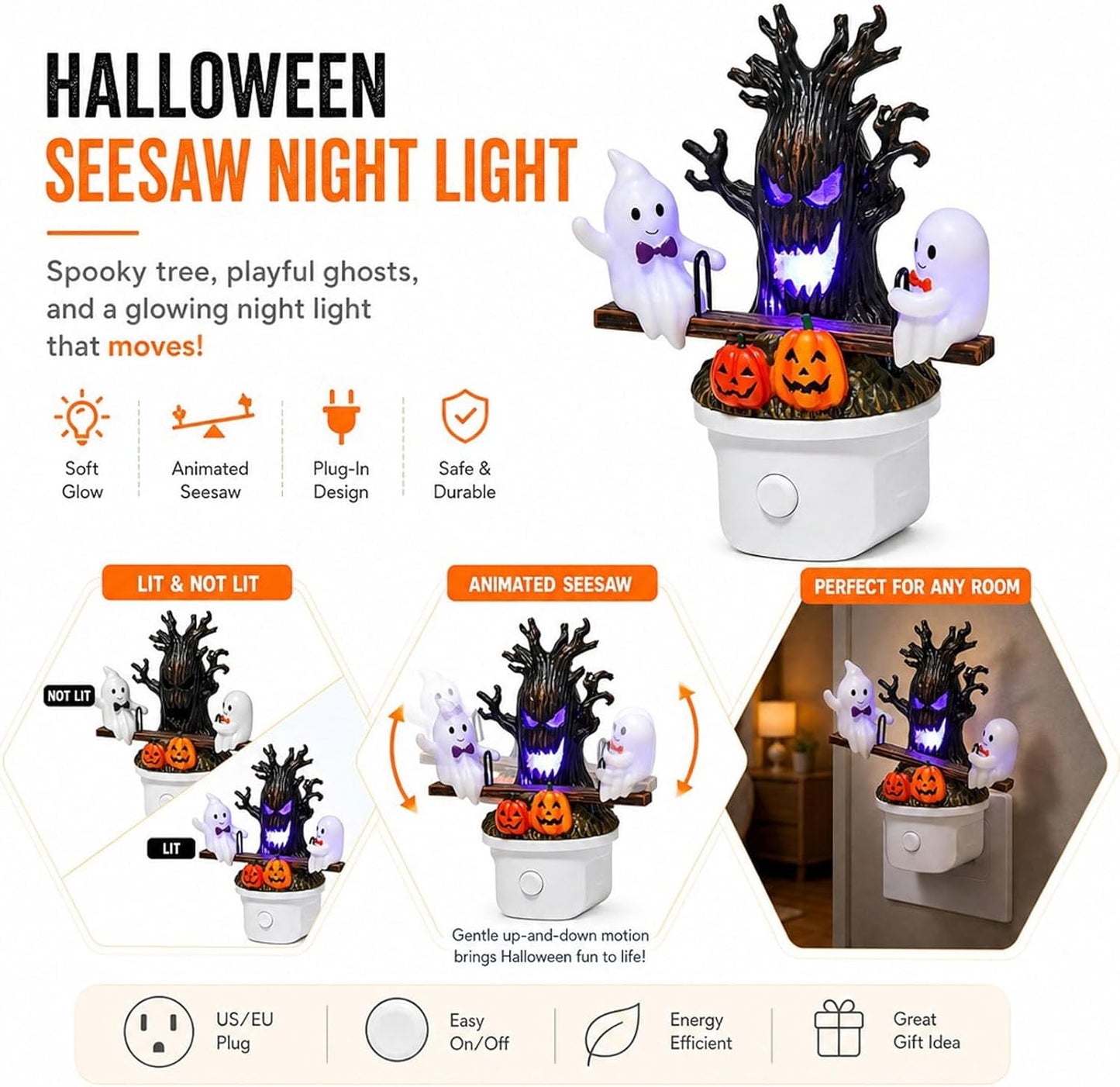 Lighted Ghost On Seesaw Night Light
