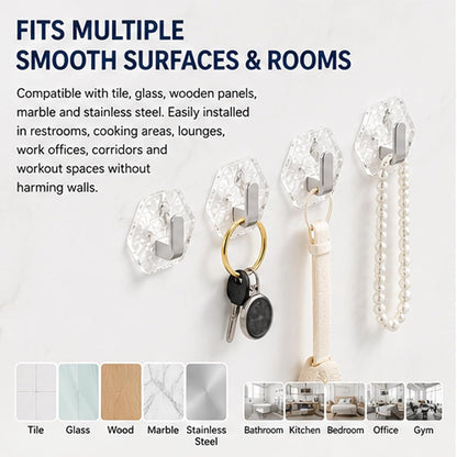 Water Ripple Hexagonal Self Adhesive Hooks, Multipurpose Drill-Free Adhesive Wall Hooks