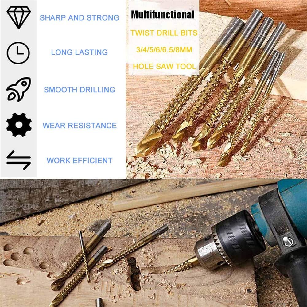 8 Pack Titanium Coated HSS Twist Drill Bits - 3-10mm