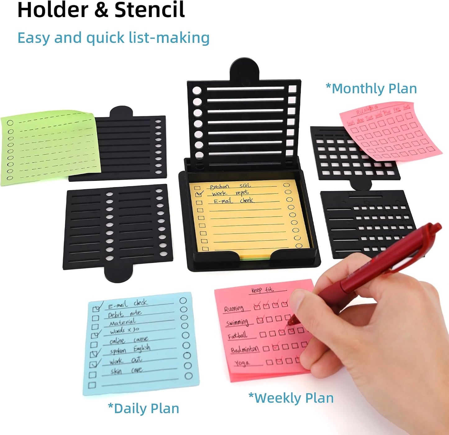 Sticky Note Stencil and Holder with Five Different Stencil