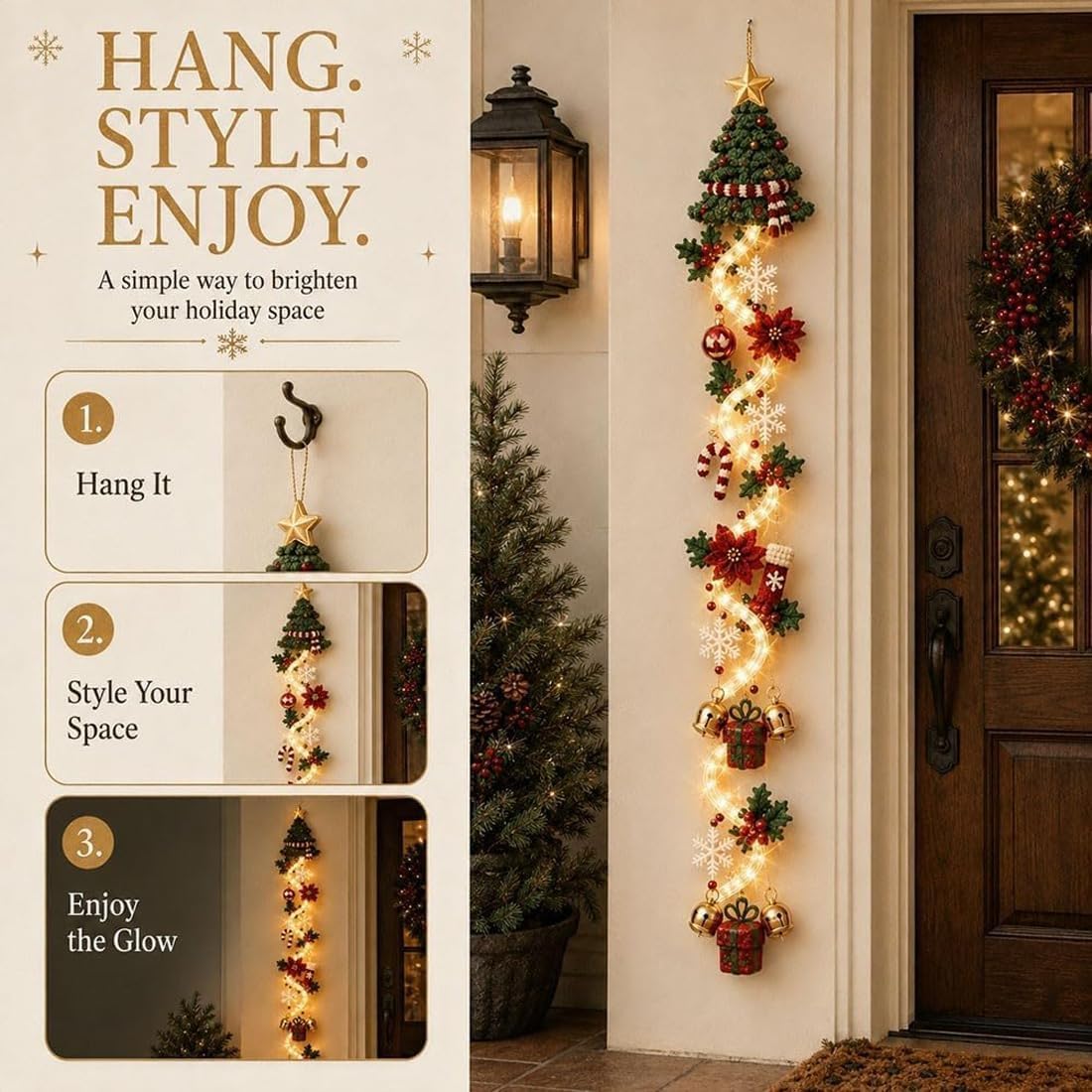 Lighted Christmas Door Hanger – Glowing Vertical Holiday Decor