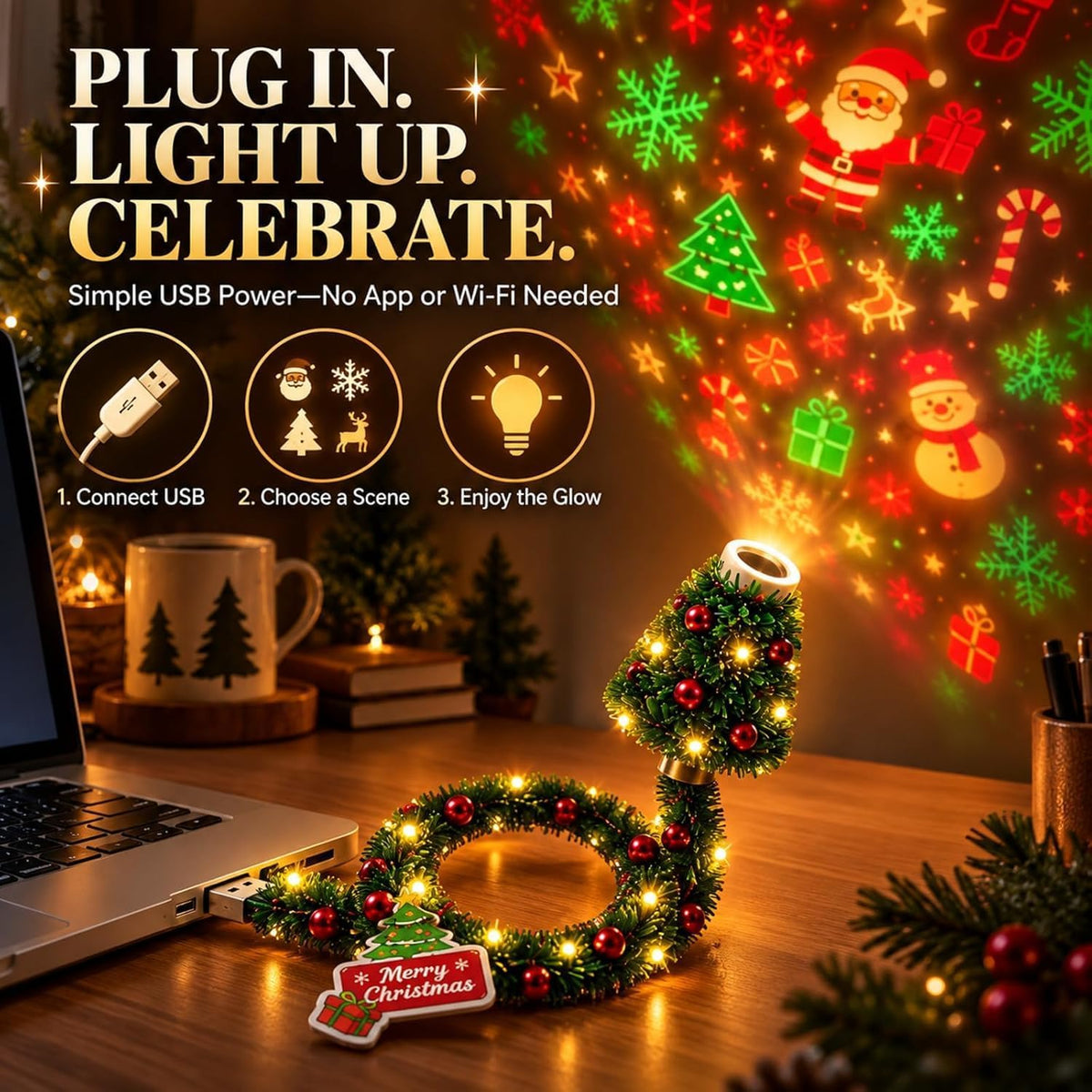 ❤️HD USB Christmas Tree Projector Light