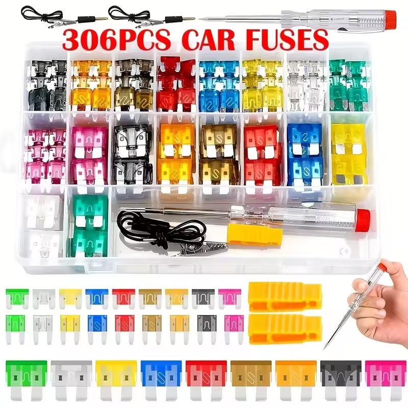 306PCS Car Blade Fuse Assortment Set – Automotive Replacement Fuse Kit with Fuse Puller & Circuit Tester