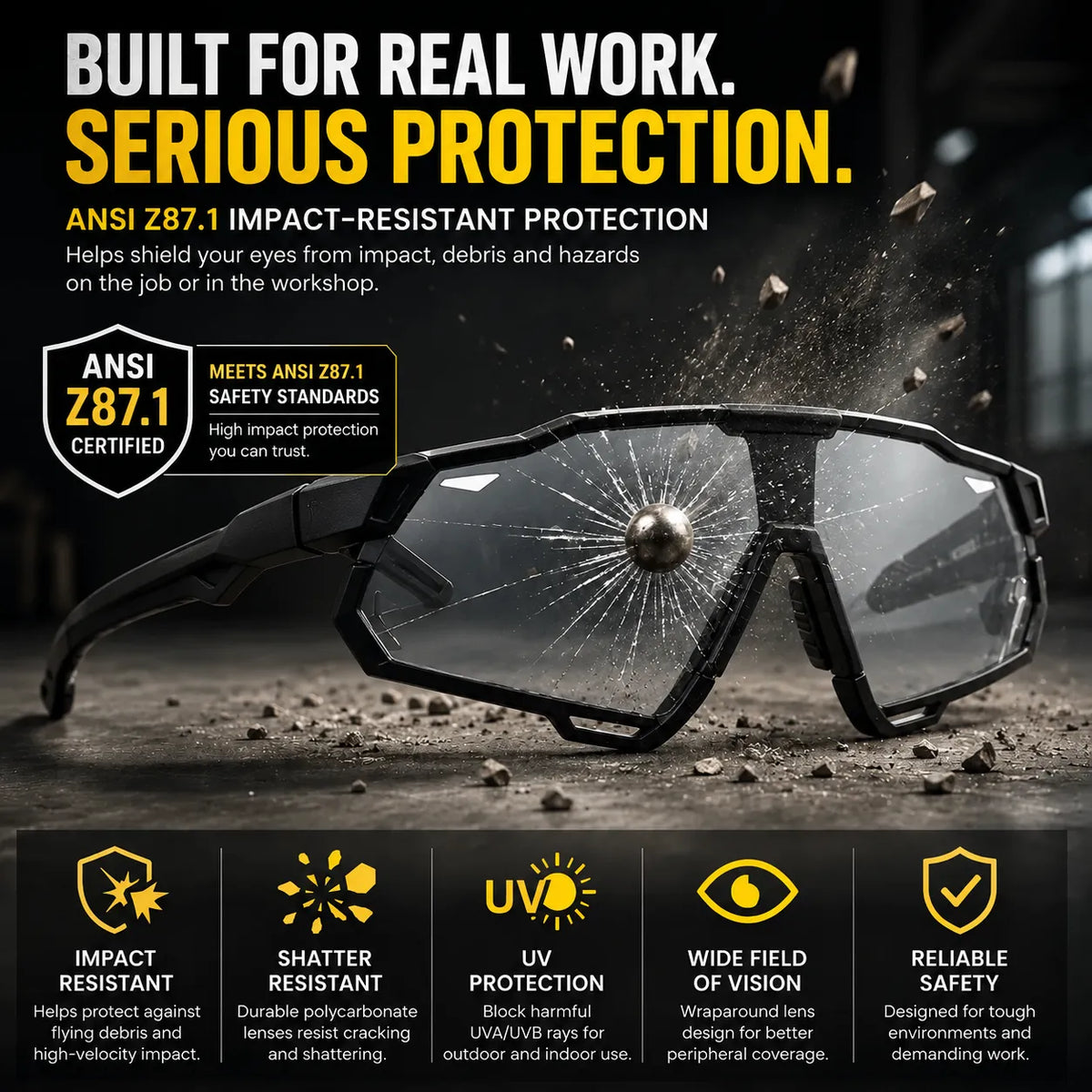 🎁Photochromic Safety Glasses With Wraparound Protection & Removable Foam Lining
