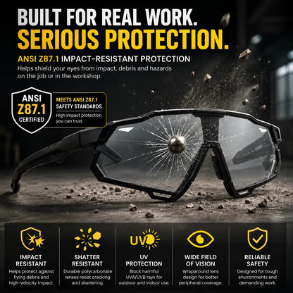 🎁Photochromic Safety Glasses With Wraparound Protection & Removable Foam Lining