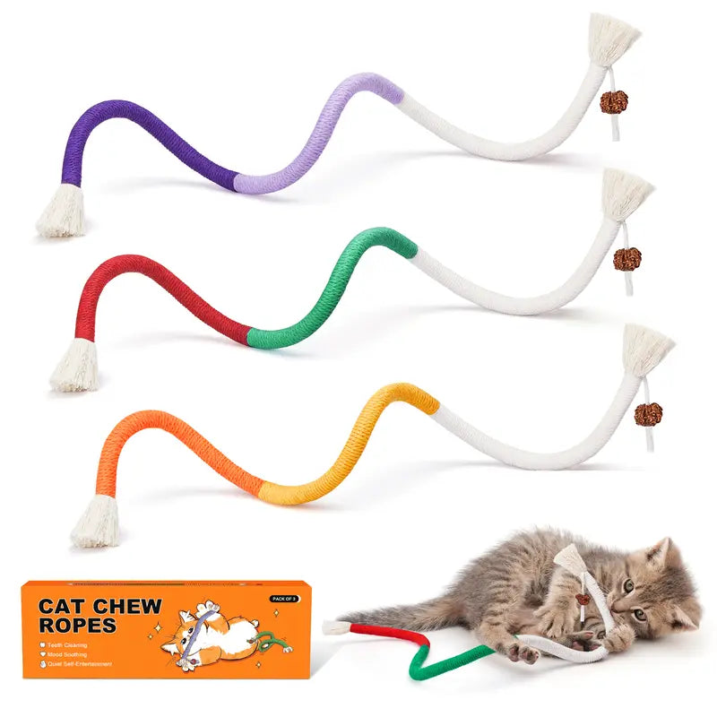 3pcs Interactive Cat Chew Rope Toys for Dental Care &amp; Play