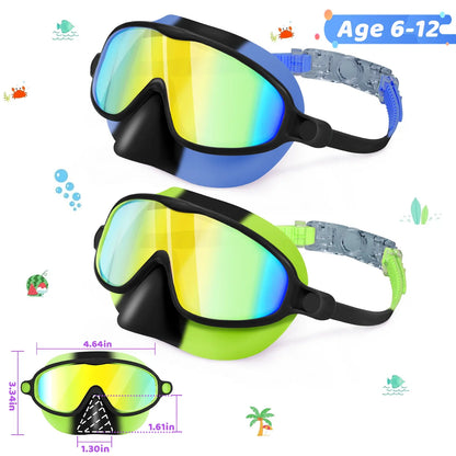 Kids Swim Goggles 2PCS – Anti-Fog UV Protection Swimming Goggles with Nose Cover