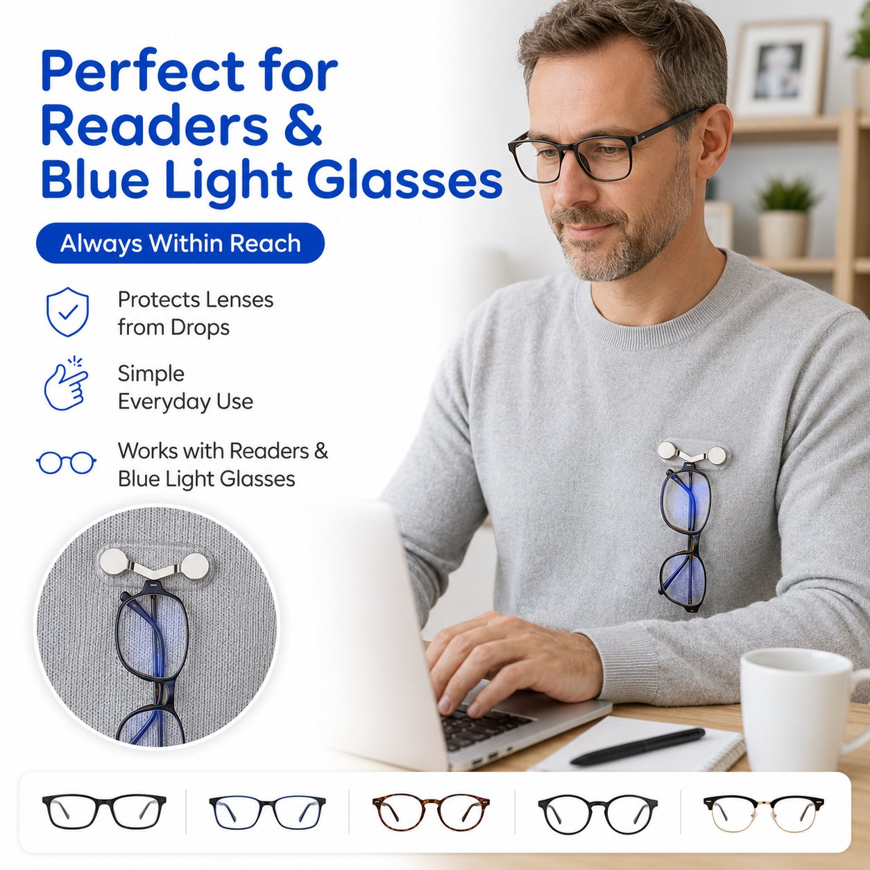 🧲 Magnetic Glasses Holder Clip – Universal Eyewear Hanger