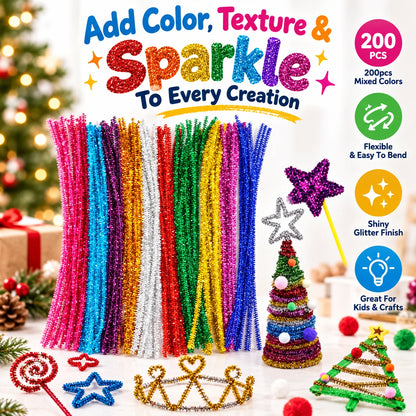 🎁200pcs Mixed Color Glitter Pipe Cleaners For DIY Crafts