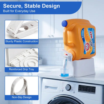 2PCS Laundry Detergent Dispenser Cup Holder with Upgraded Nozzle, Drip Tray & Easy Switch – No Mess Liquid Organizer for Laundry Room