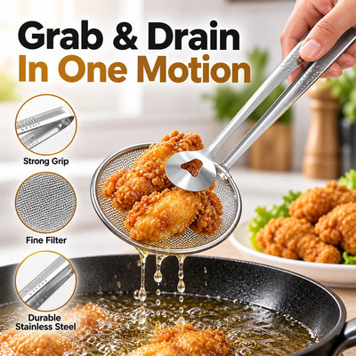 Stainless Steel Oil Filter Spoon & Food Clip