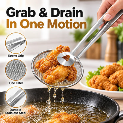 Stainless Steel Oil Filter Spoon & Food Clip