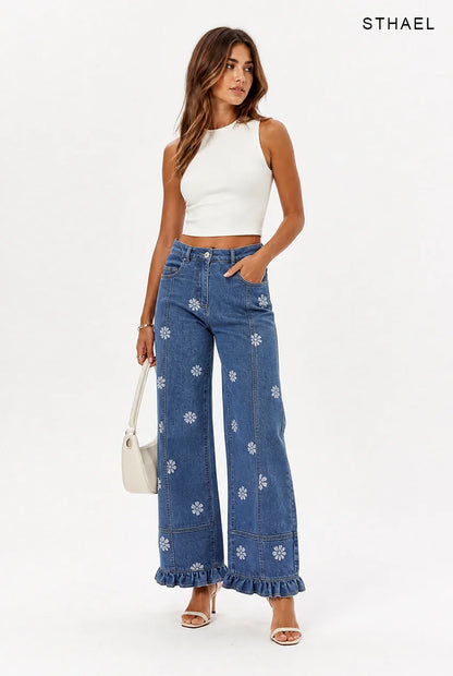 Women’s Printed Wide Leg Barrel Jeans With Y2K Style