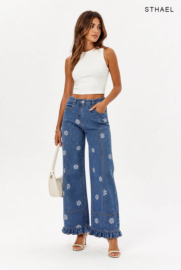 Women’s Printed Wide Leg Barrel Jeans With Y2K Style