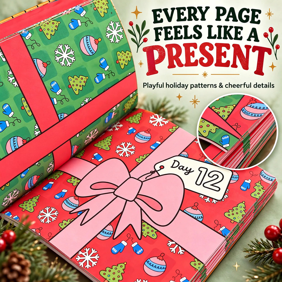 🎁Christmas Advent Calendar Coloring Book, 24-Day Holiday Countdown Activity Book, Festive Christmas Coloring Pages for Kids & Adults, Creative Christmas Gift