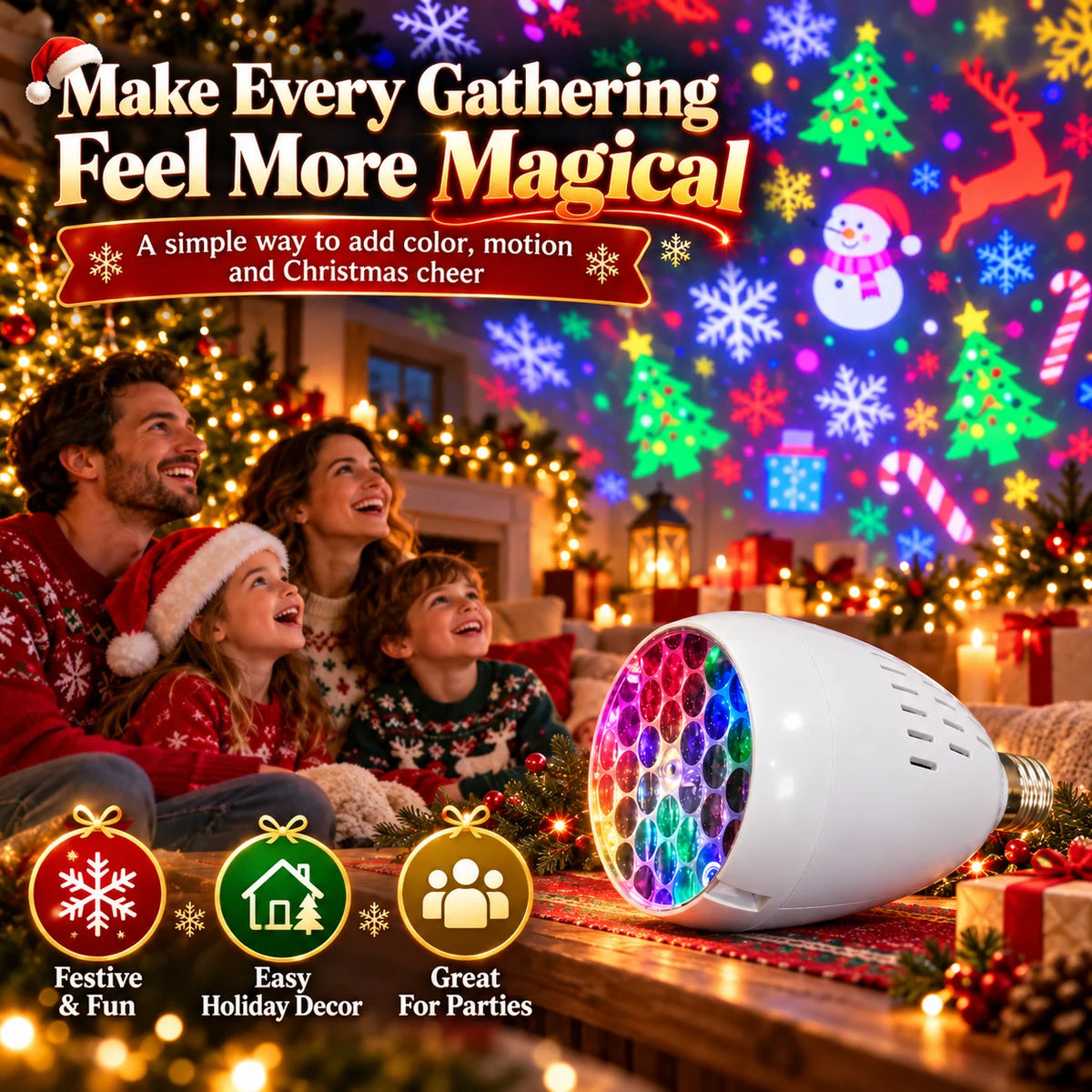 🎁E27 Rotating Christmas Snowflake Projector Light Bulb