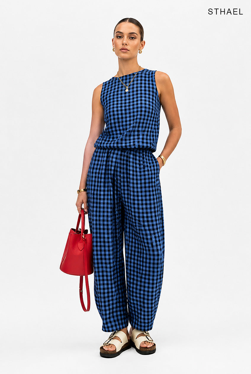 Women's Plaid Cotton Two Piece Lounge Set