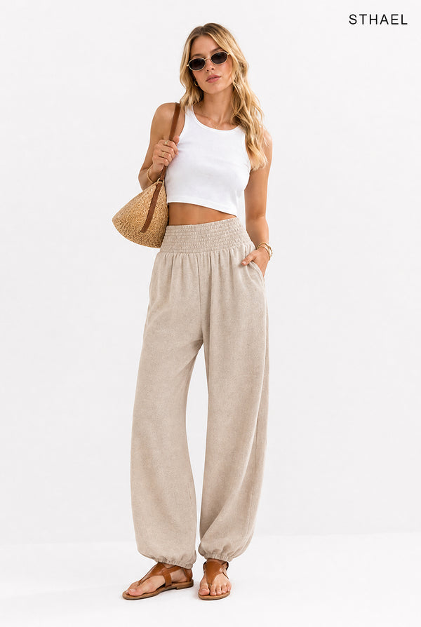 Women's Pleated High Waist Harem Pants With Pockets